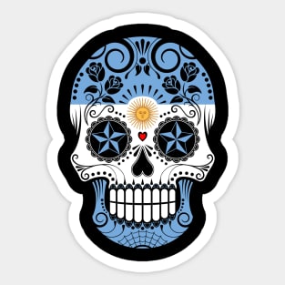 Argentine Flag Sugar Skull with Roses Sticker